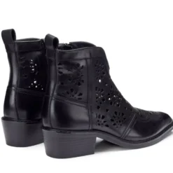 Scarpe Donna CULT Dolores Stivali Texani Bassi in Pelle Traforata Nera