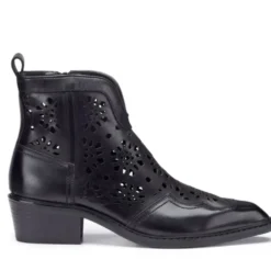 Scarpe Donna CULT Dolores Stivali Texani Bassi in Pelle Traforata Nera