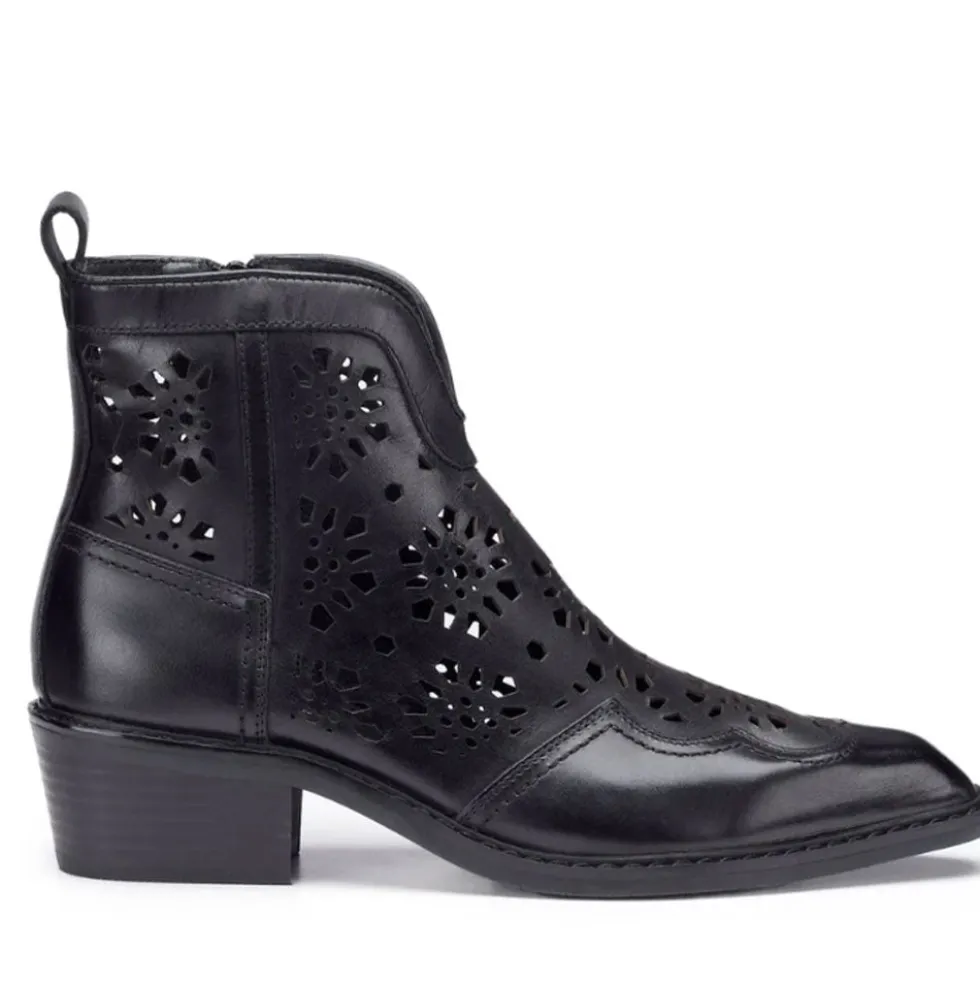 Scarpe Donna CULT Dolores Stivali Texani Bassi in Pelle Traforata Nera