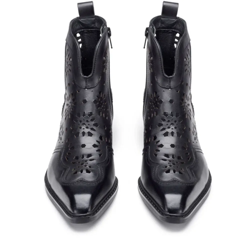 Scarpe Donna CULT Dolores Stivali Texani Bassi in Pelle Traforata Nera