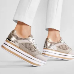 Scarpe Donna GUESS Sneakers Colore Beige - Marrone con Inserti Glitterati Linea Hansin
