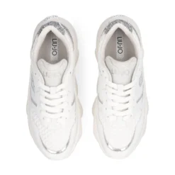 Scarpe Donna LIU JO Steffy 01 Sneakers Chuncky in Pelle Bianca con Inserto Glitter Argento