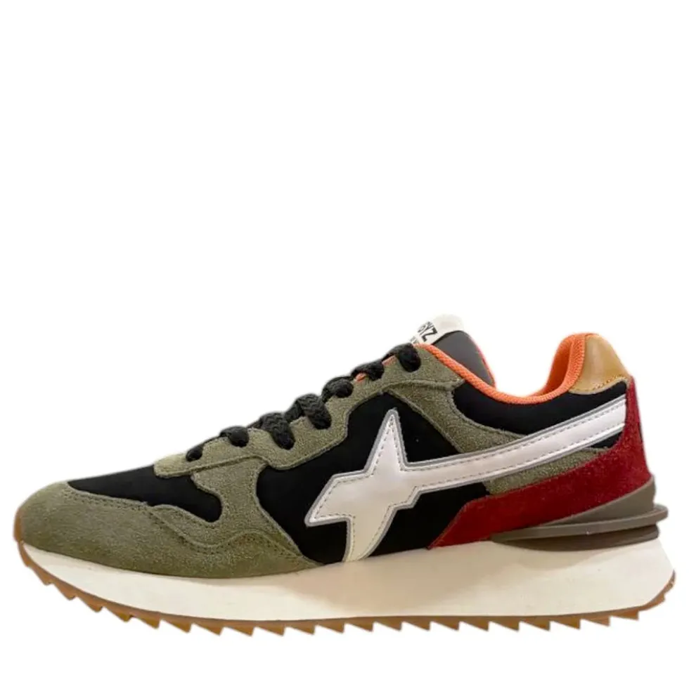 Scarpe Uomo W6YZ Sneakers Yak-M. in Suede e Tessuto Tecnico colore Militare Black Granata