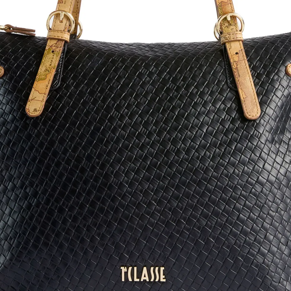 Shopping Bag Donna 1A Classe Alviero Martini linea Golden Dune effetto Intrecciato Nera LE42