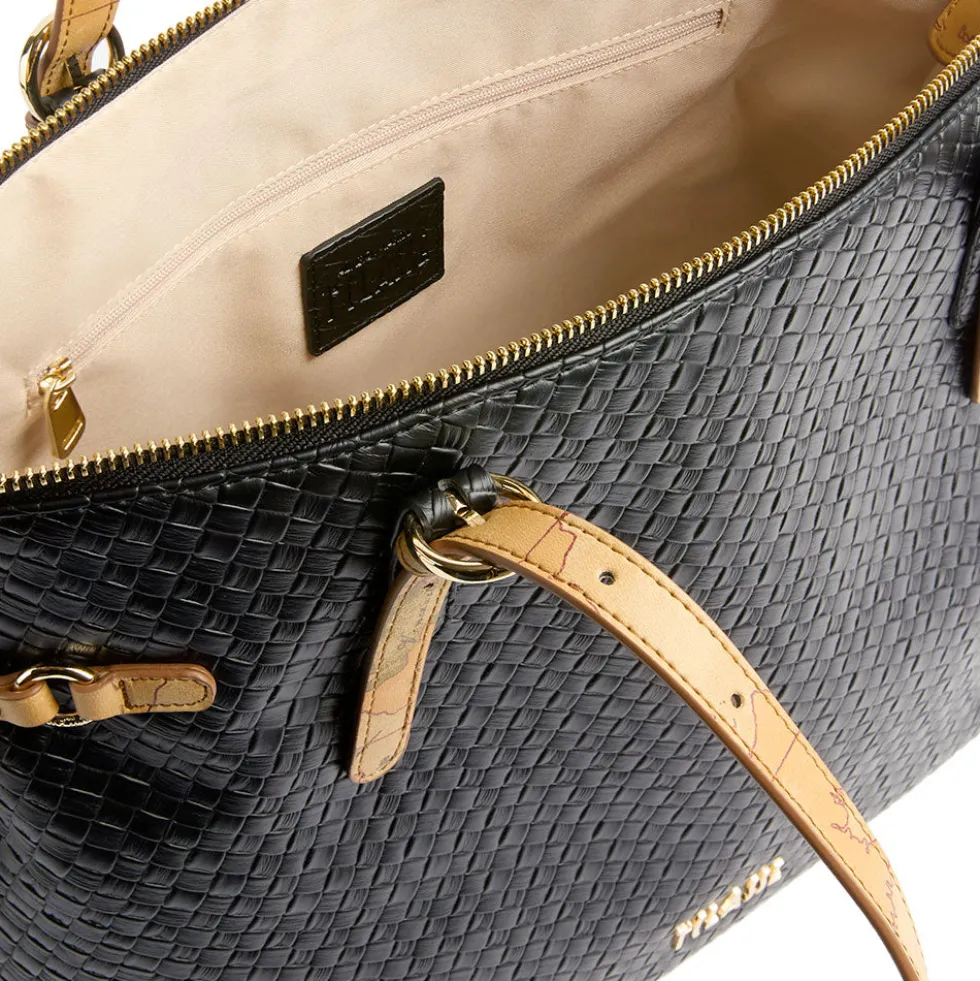 Shopping Bag Donna 1A Classe Alviero Martini linea Golden Dune effetto Intrecciato Nera LE42