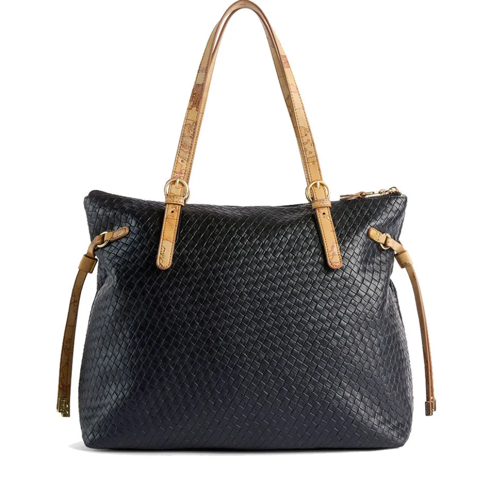 Shopping Bag Donna 1A Classe Alviero Martini linea Golden Dune effetto Intrecciato Nera LE42