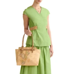 Shopping Bag Donna 1A Classe Alviero Martini linea Escape Geo stampa Geo Classic e Cuoio LE60
