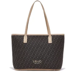 Shopping Bag Donna LIU JO in Tessuto Jacquard Testa di Moro con Logo All Over