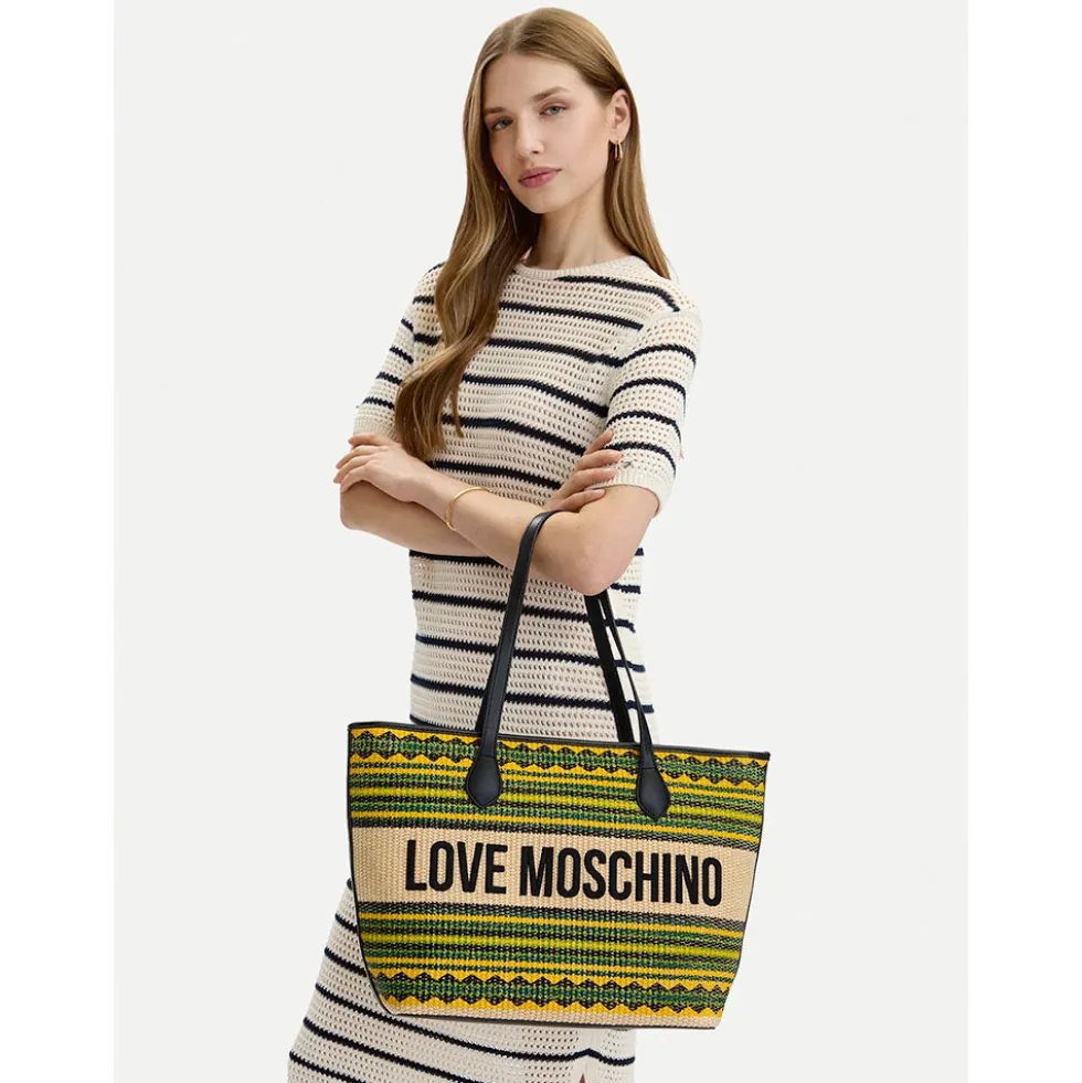 Shopping Bag Donna LOVE MOSCHINO a Righe Nero Multicolor