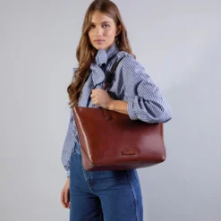 Shopping Bag Donna THE BRIDGE linea Larissa in Pelle color Cognac