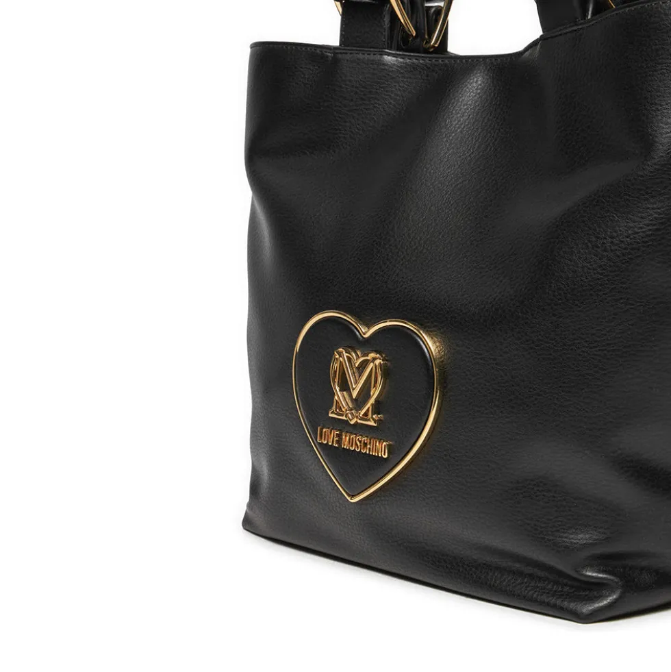 Shopping Bag LOVE MOSCHINO linea Heart Plaque Nera con Logo
