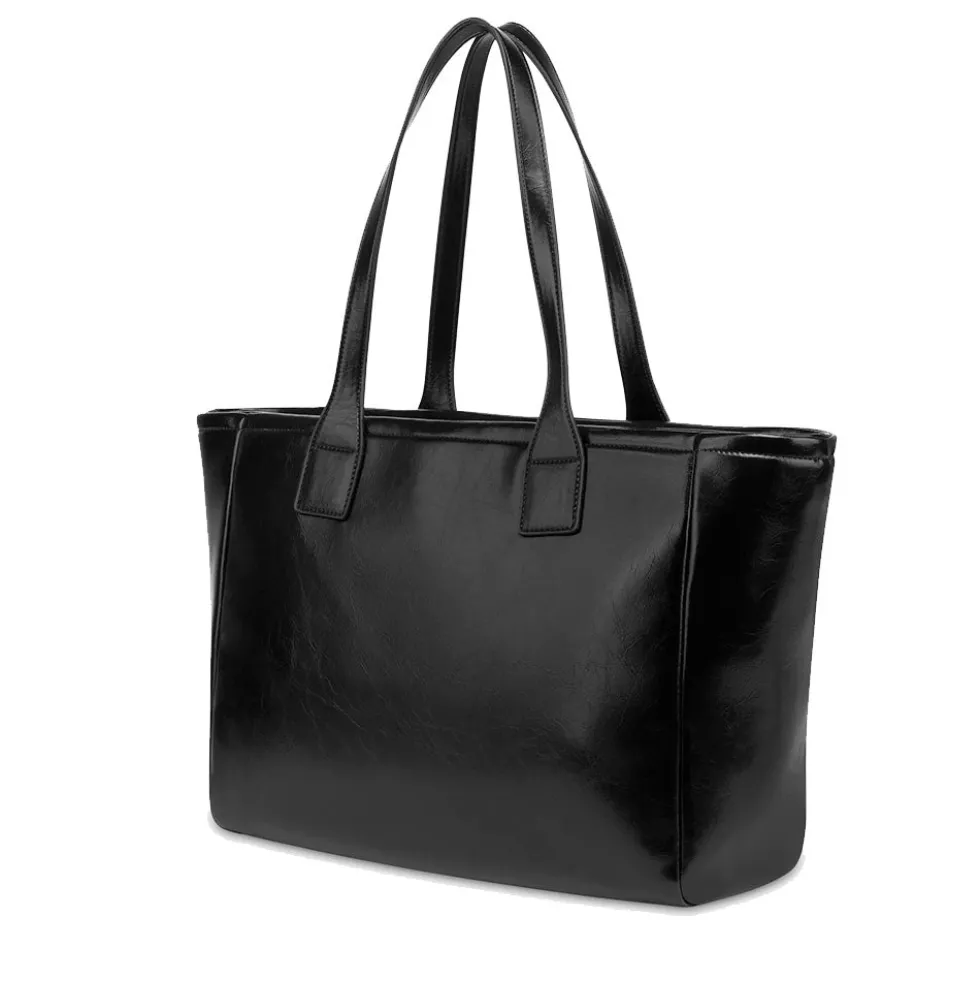 Shopping Bag LOVE MOSCHINO Nera con Logo Ricamato e Borchie