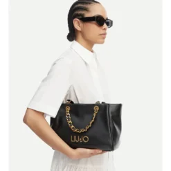 Shopping Bag Media Donna LIU JO Nera con Catena Decorativa