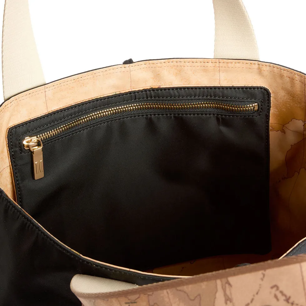 Shopping Bag Reversibile 1A Classe Alviero Martini linea Dual Bag in Tessuto Nero e Geo Classic LF57