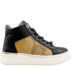Sneakers Alte 1A Classe Alviero Martini in Eco Nappa Nera con Inserti Geo Beige 2264