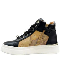 Sneakers Alte 1A Classe Alviero Martini in Eco Nappa Nera con Inserti Geo Beige 2264