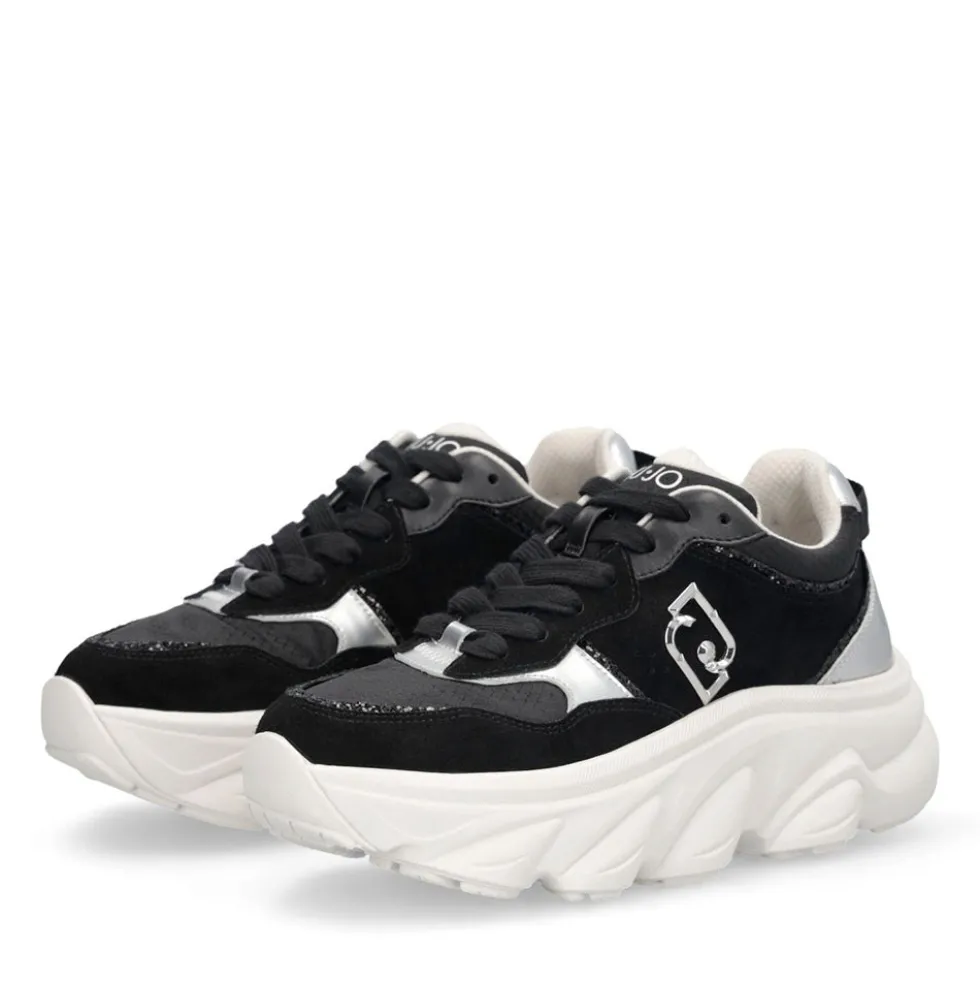 Sneakers Chuncky Donna LIU JO Steffy 01 in Suede e Nylon Nero con Inserti Metallizzati