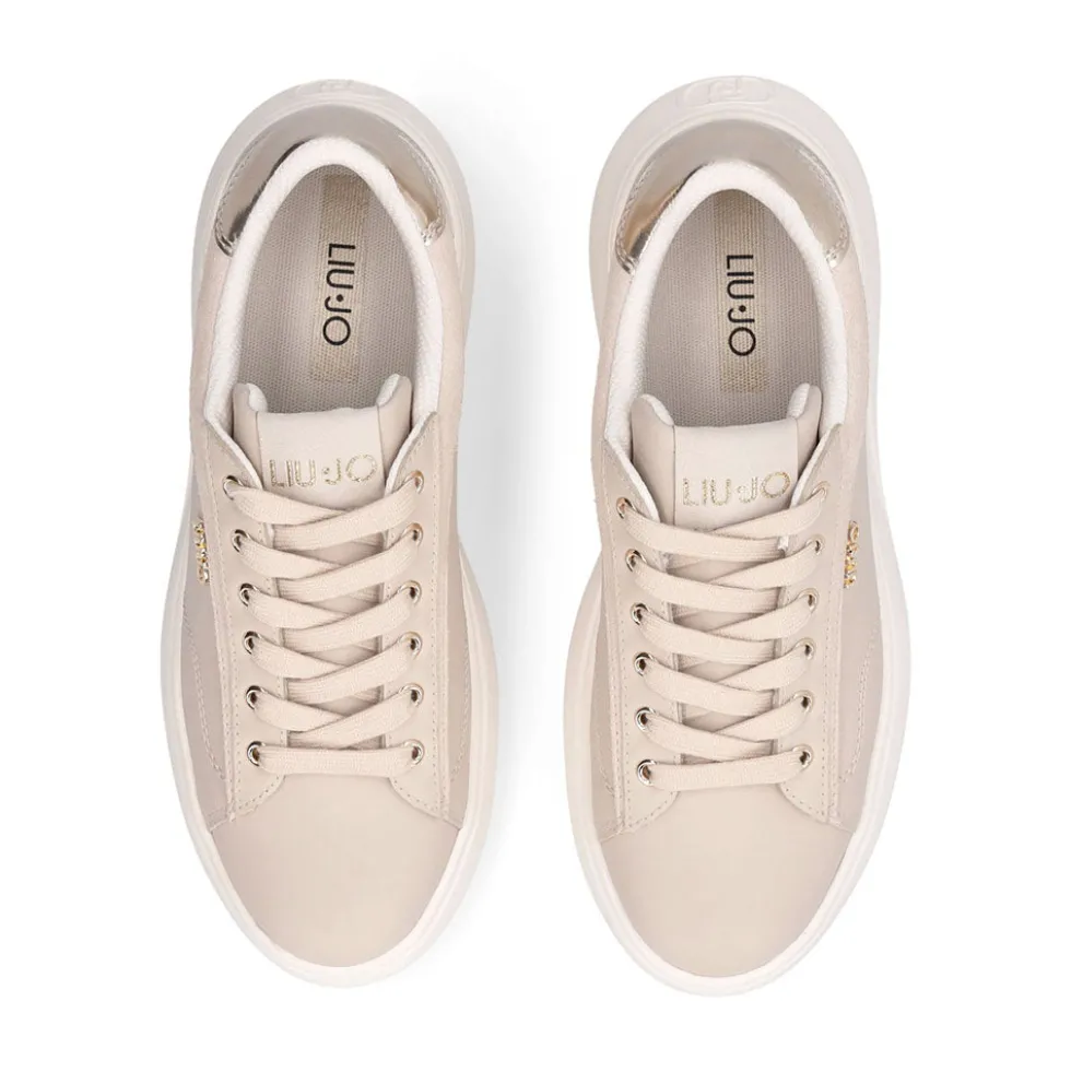 Sneakers Donna LIU JO Casper 01 in Pelle Beige con Inserto Laminato Oro