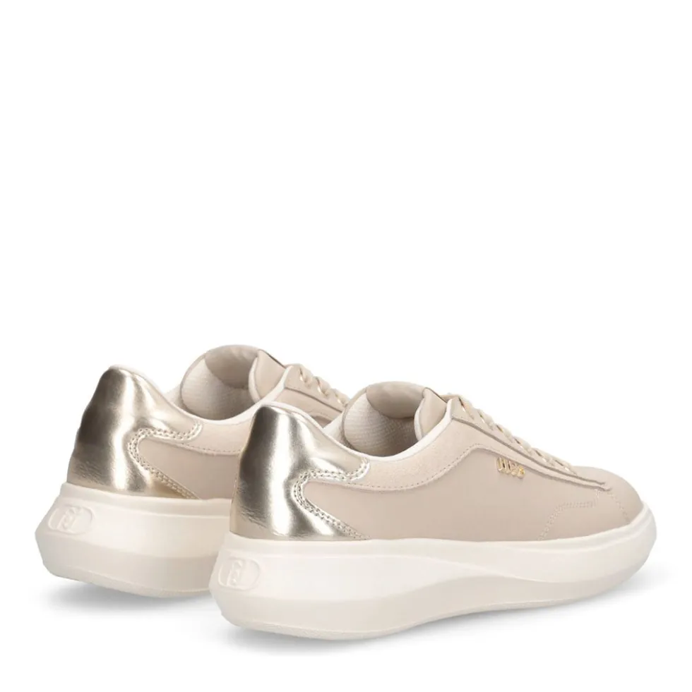 Sneakers Donna LIU JO Casper 01 in Pelle Beige con Inserto Laminato Oro