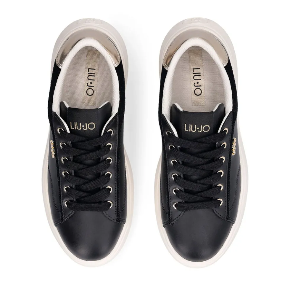 Sneakers Donna LIU JO Casper 01 in Pelle Nera con Inserto Laminato Oro