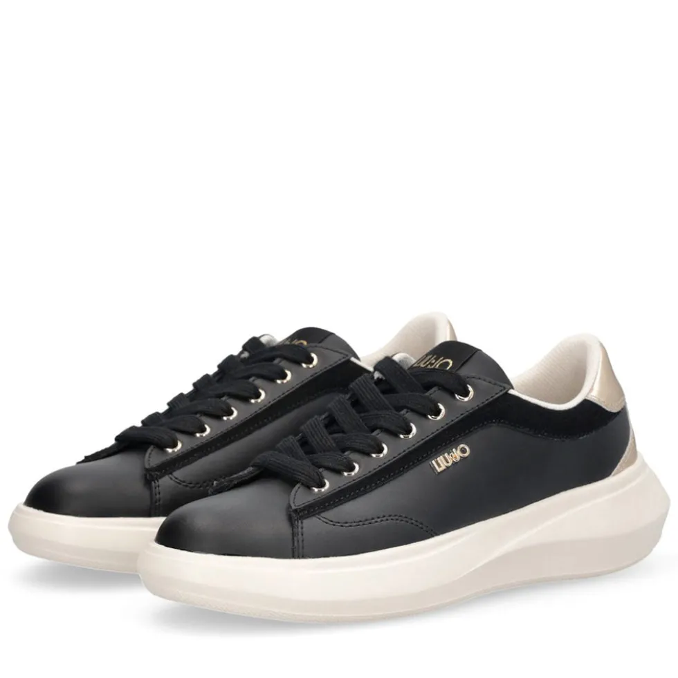 Sneakers Donna LIU JO Casper 01 in Pelle Nera con Inserto Laminato Oro