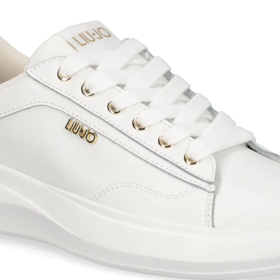 Sneakers Donna LIU JO Casper 01 in Pelle Bianca con Inserto Laminato Oro