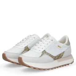 Sneakers Donna LIU JO Evelyn 915 in Microfibra Perforata Bianca con Inserto Glitter Oro