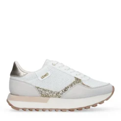 Sneakers Donna LIU JO Evelyn 915 in Microfibra Perforata Bianca con Inserto Glitter Oro