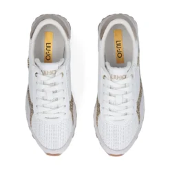 Sneakers Donna LIU JO Evelyn 915 in Microfibra Perforata Bianca con Inserto Glitter Oro