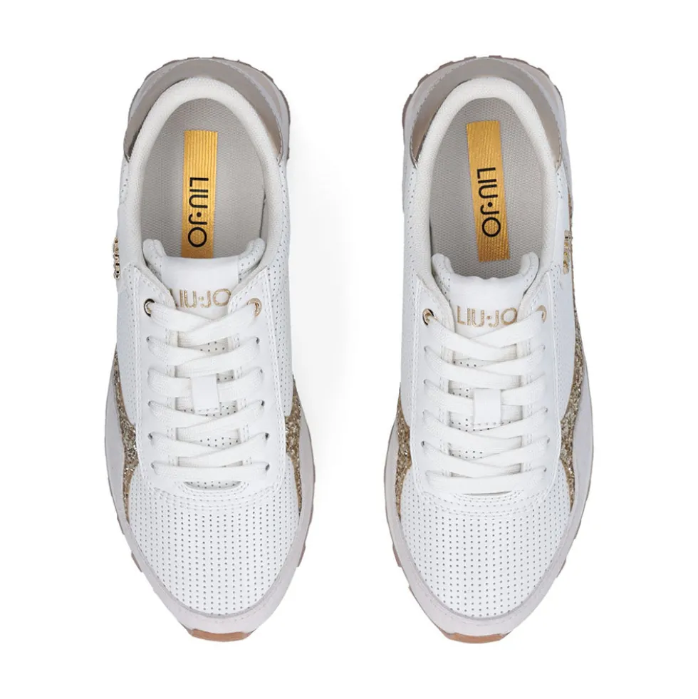 Sneakers Donna LIU JO Evelyn 915 in Microfibra Perforata Bianca con Inserto Glitter Oro