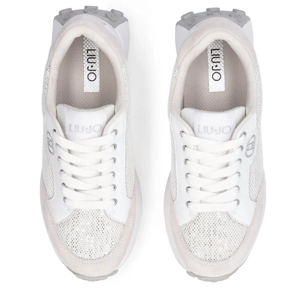 Sneakers Donna LIU JO Lolo 20 in Mesh Suede e Paillettes Bianco