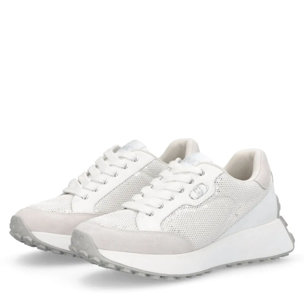 Sneakers Donna LIU JO Lolo 20 in Mesh Suede e Paillettes Bianco