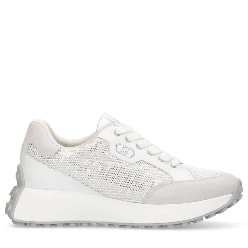 Sneakers Donna LIU JO Lolo 20 in Mesh Suede e Paillettes Bianco
