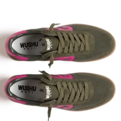 Sneakers Donna WUSHU RUYI Gong 77 in Suede Nylon e Pelle Oil Green e Fuxia