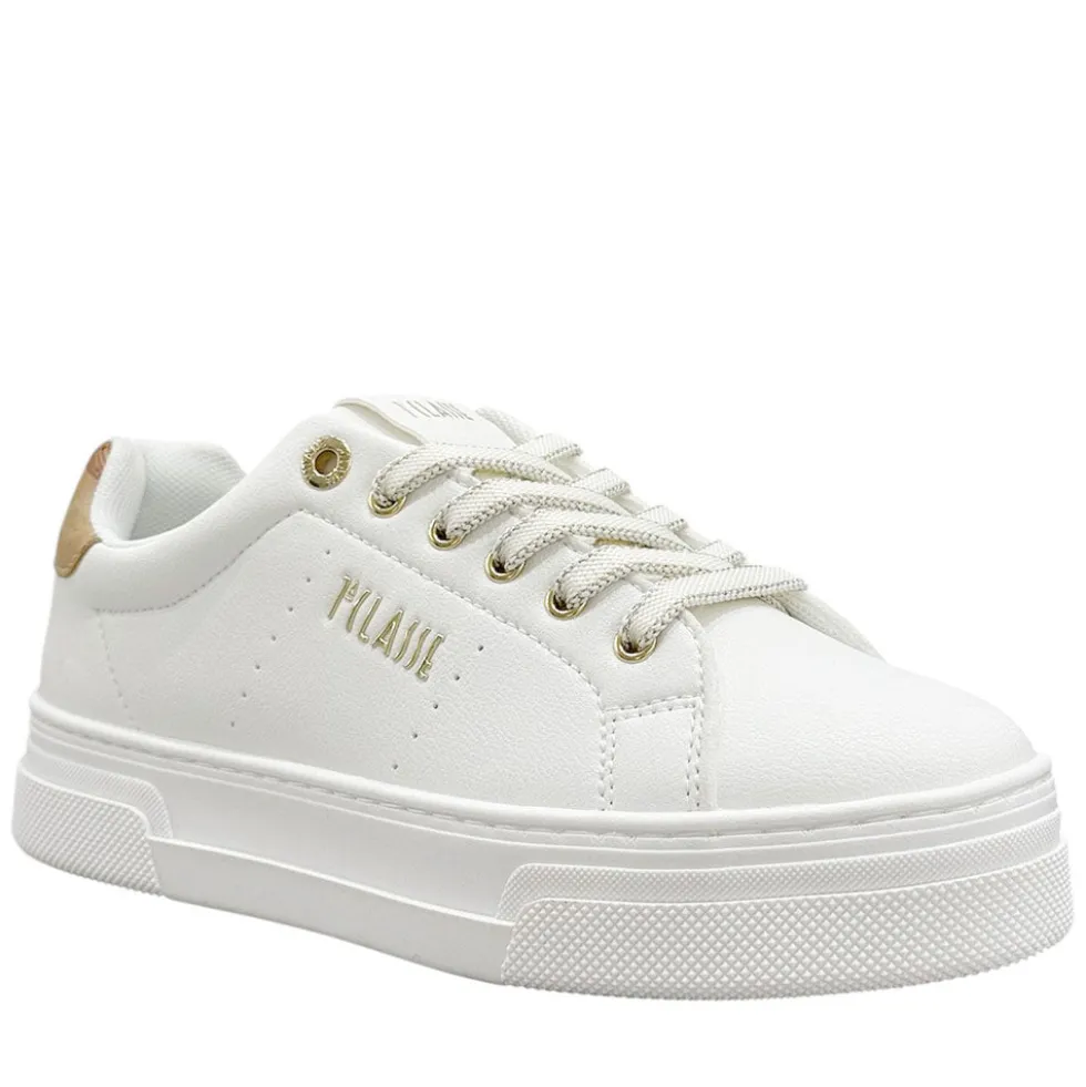 Sneakers Platform 1A Classe Alviero Martini in Eco Nappa Bianca con Dettaglio Geo Beige 2412