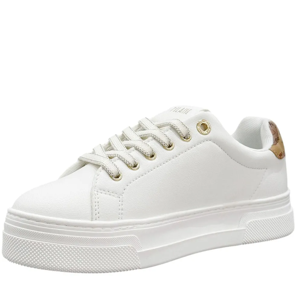 Sneakers Platform 1A Classe Alviero Martini in Eco Nappa Bianca con Dettaglio Geo Beige 2412