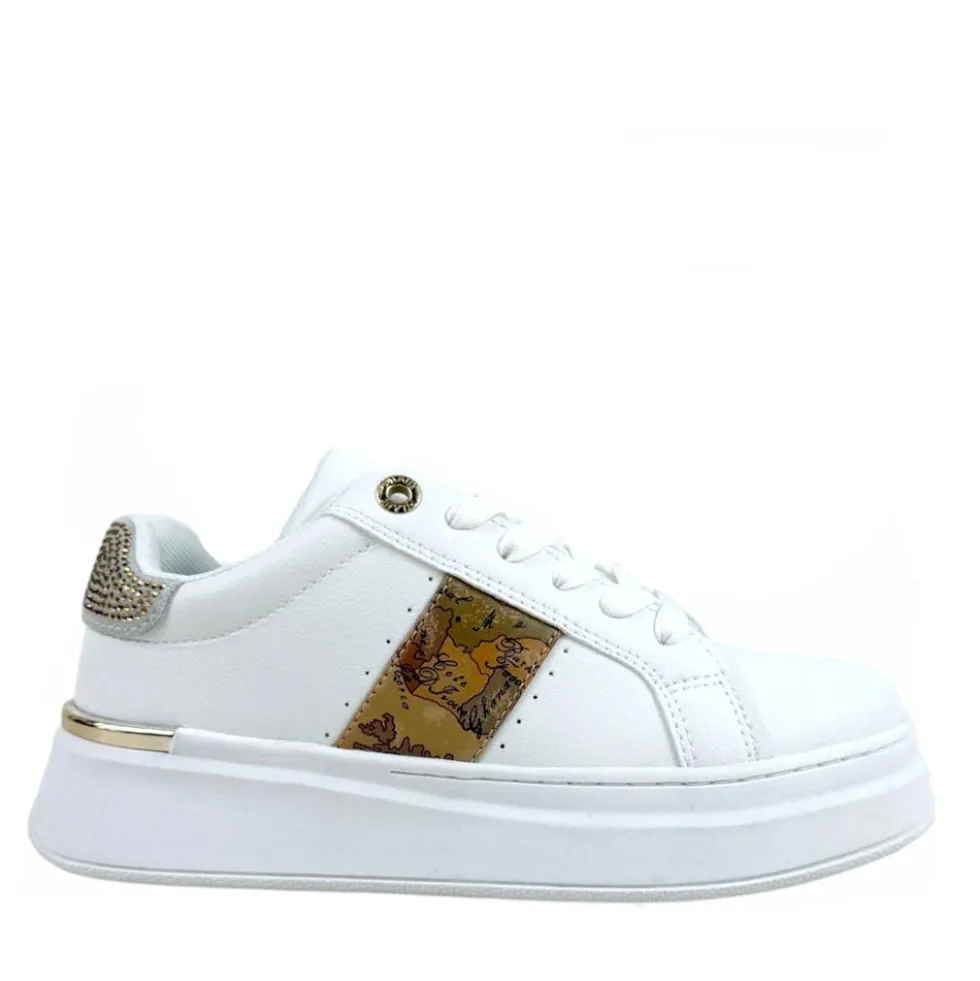Sneakers Platform 1A Classe Alviero Martini Bianche e Geo Beige con Strass 2422
