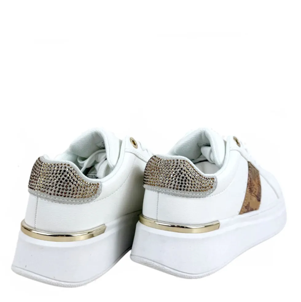 Sneakers Platform 1A Classe Alviero Martini Bianche e Geo Beige con Strass 2422