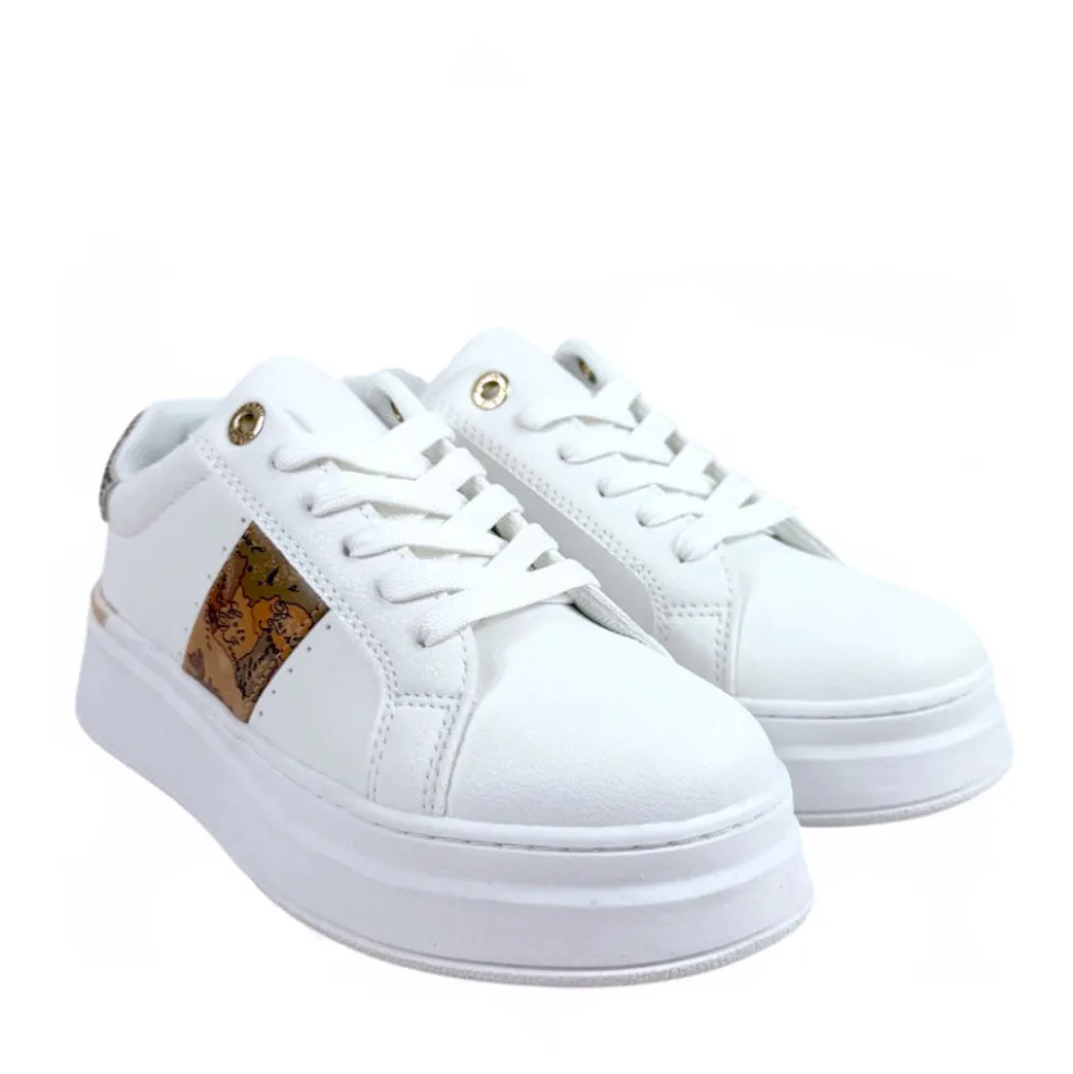 Sneakers Platform 1A Classe Alviero Martini Bianche e Geo Beige con Strass 2422