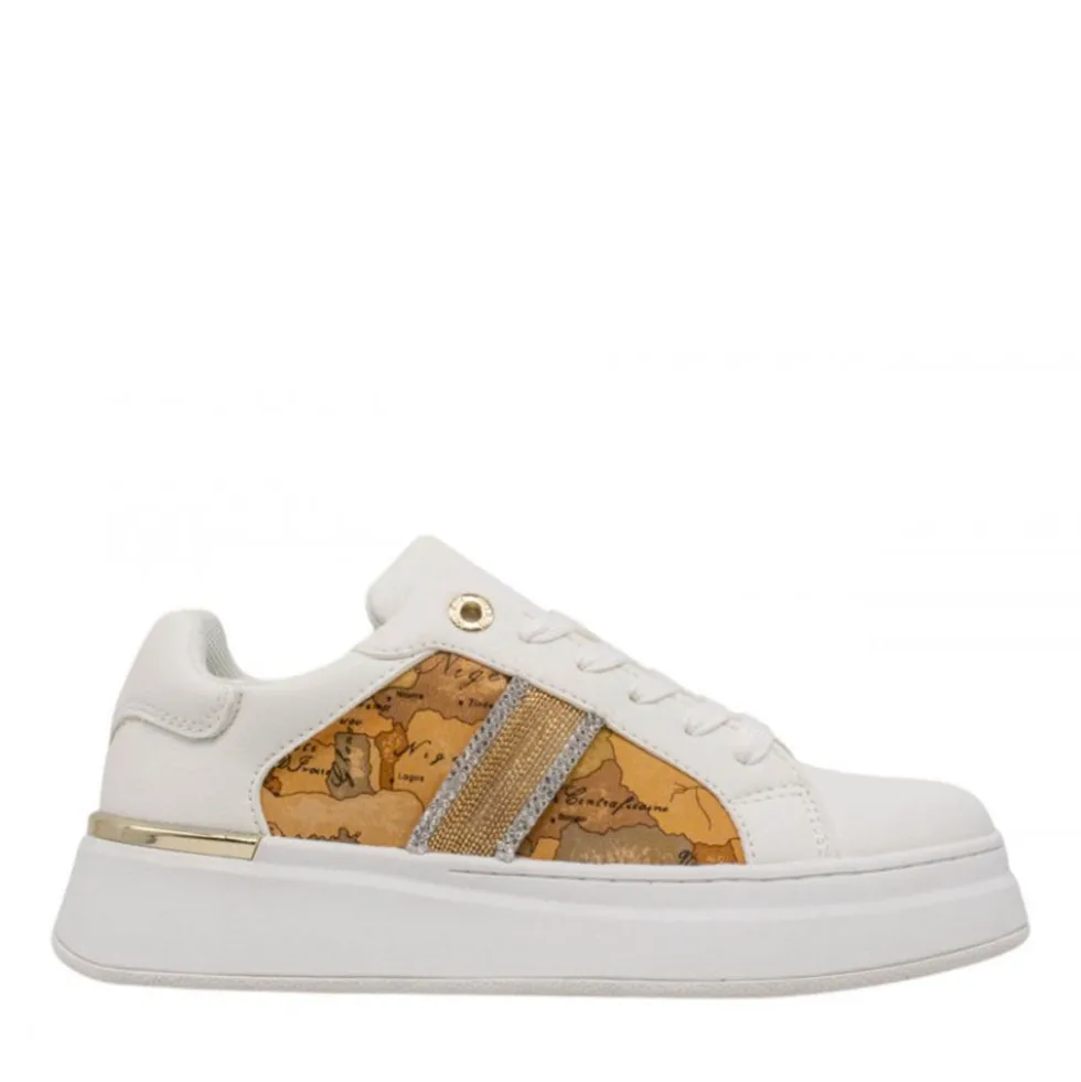 Sneakers Platform 1A Classe Alviero Martini Bianche e Geo Beige con Strass 2424