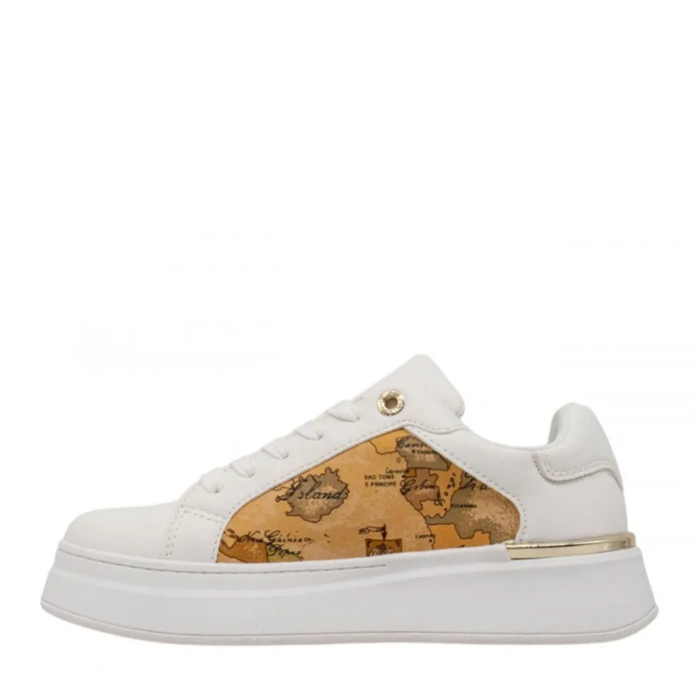 Sneakers Platform 1A Classe Alviero Martini Bianche e Geo Beige con Strass 2424