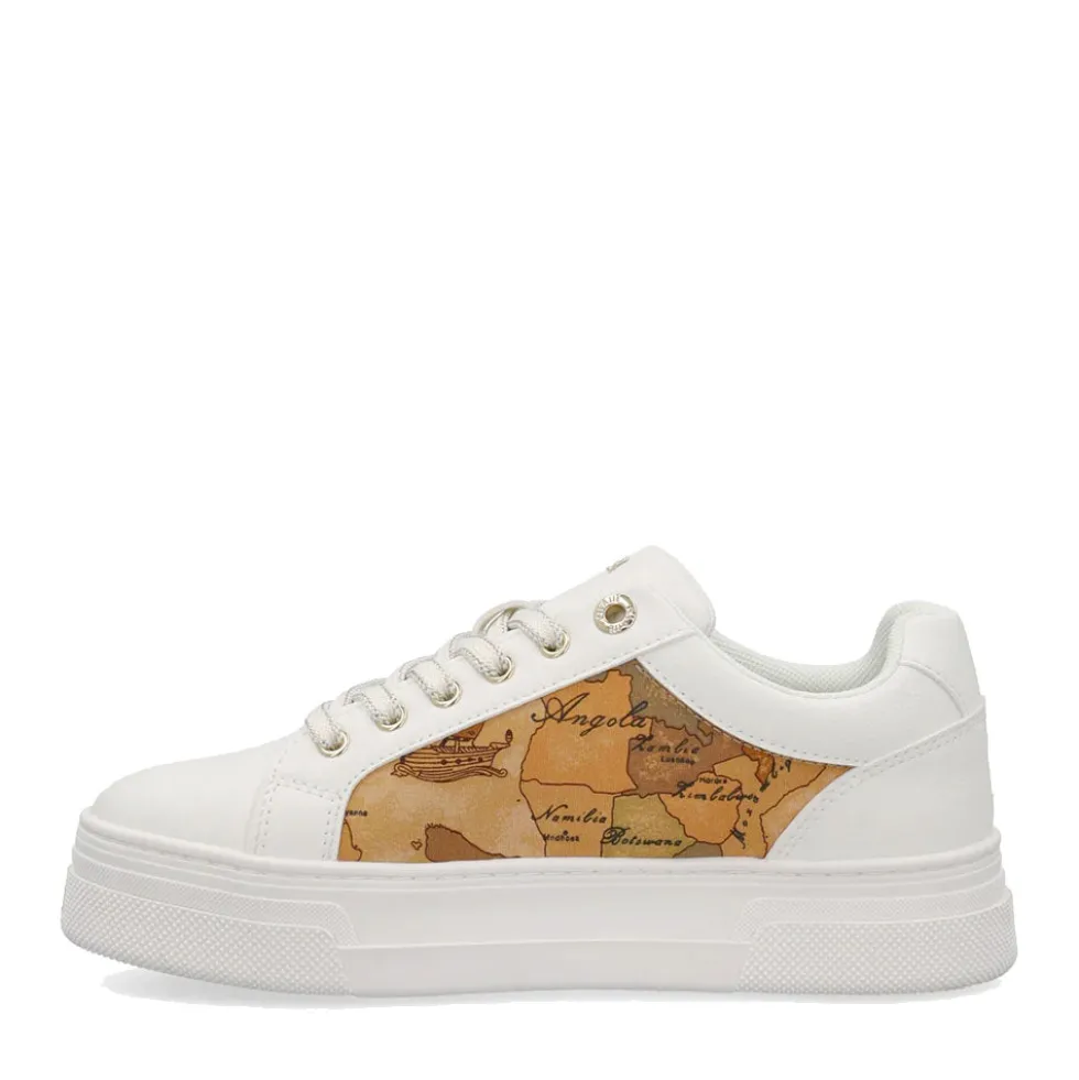 Sneakers Platform 1A Classe Alviero Martini Bianche con Inserti in Tessuto Geo Beige 2416