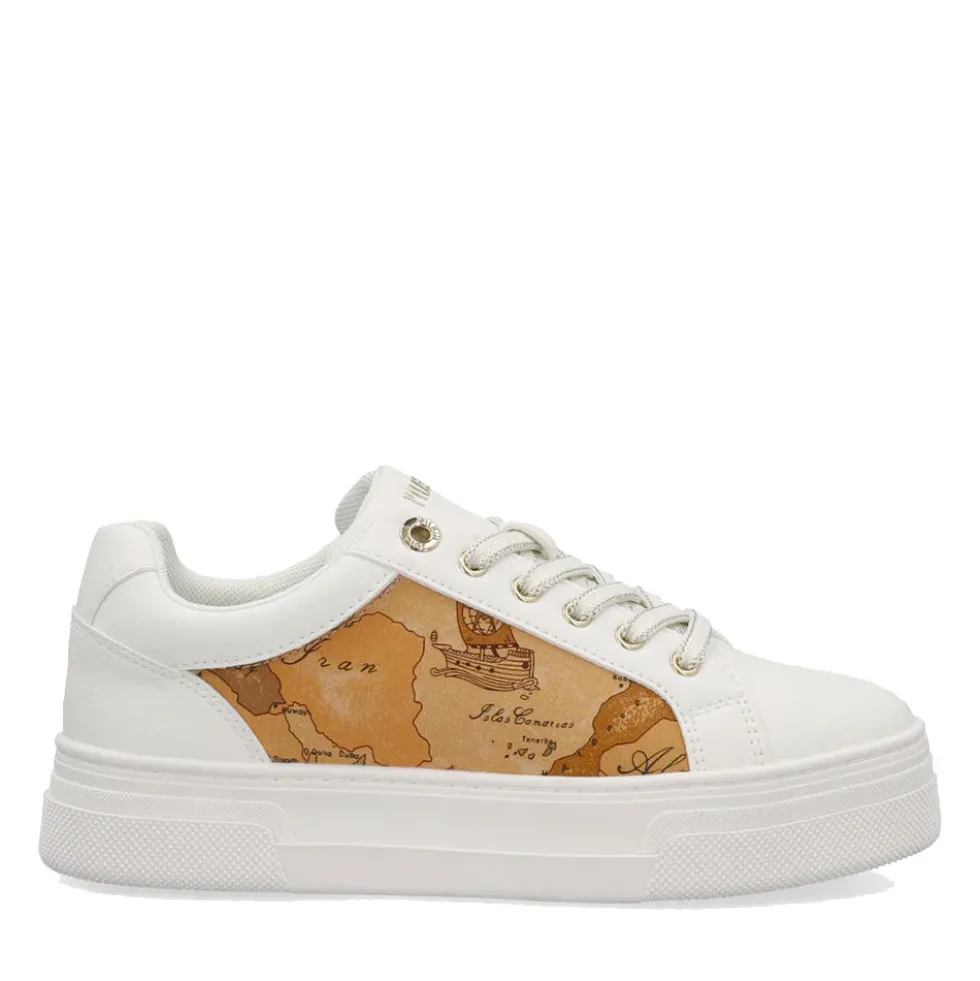 Sneakers Platform 1A Classe Alviero Martini Bianche con Inserti in Tessuto Geo Beige 2416