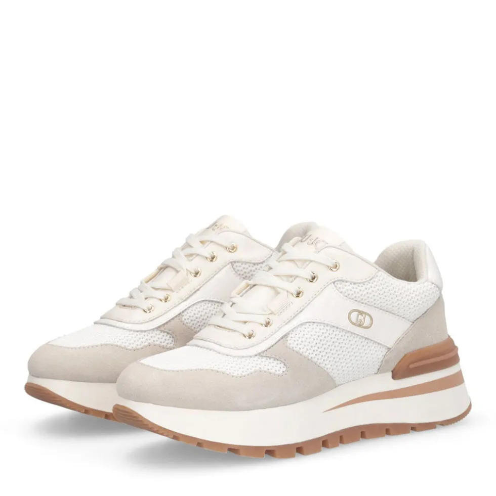 Sneakers Platform Donna LIU JO Amazing 38 in Suede e Mesh color Latte e Bianco