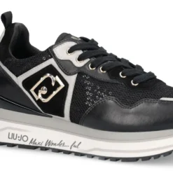 Sneakers Platform Donna LIU JO Maxi Wonder 01 in Pelle e Mesh Nero con Paillettes