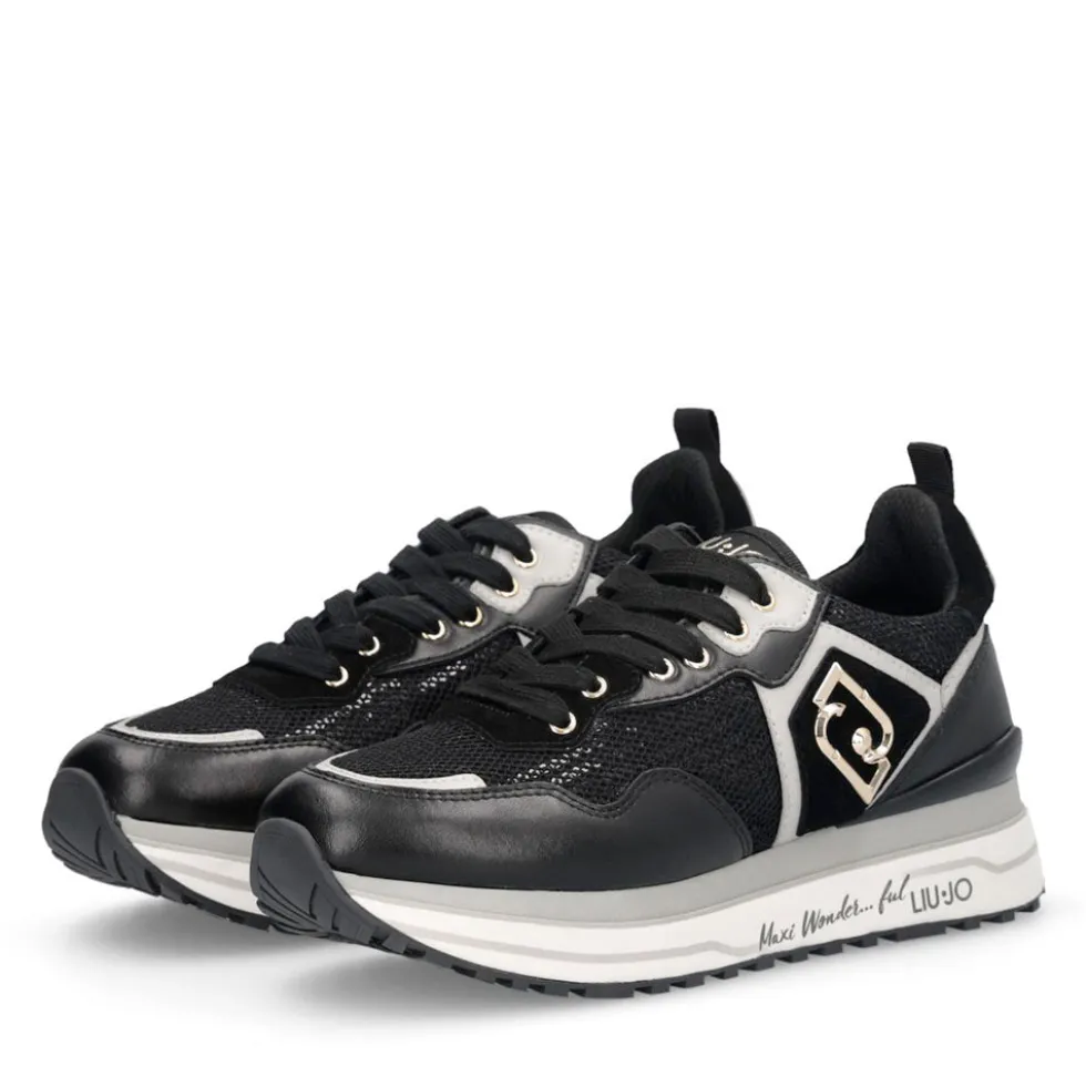 Sneakers Platform Donna LIU JO Maxi Wonder 01 in Pelle e Mesh Nero con Paillettes