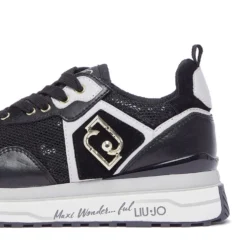 Sneakers Platform Donna LIU JO Maxi Wonder 01 in Pelle e Mesh Nero con Paillettes