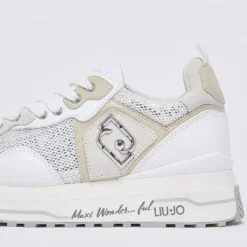 Sneakers Platform Donna LIU JO Maxi Wonder 01 in Pelle e Mesh Bianco con Paillettes