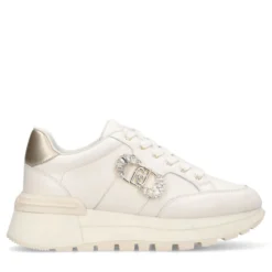 Sneakers Platform Donna LIU JO Amazing 25 in Pelle color Latte e Logo Gioiello