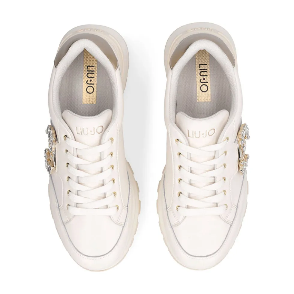 Sneakers Platform Donna LIU JO Amazing 25 in Pelle color Latte e Logo Gioiello